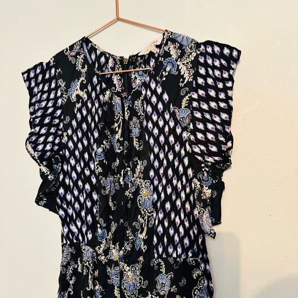 REBECCA TAYLOR Black Navy Floral Paisley Print Silk Blend Jumpsuit Romper Size 6 - Picture 5 of 11